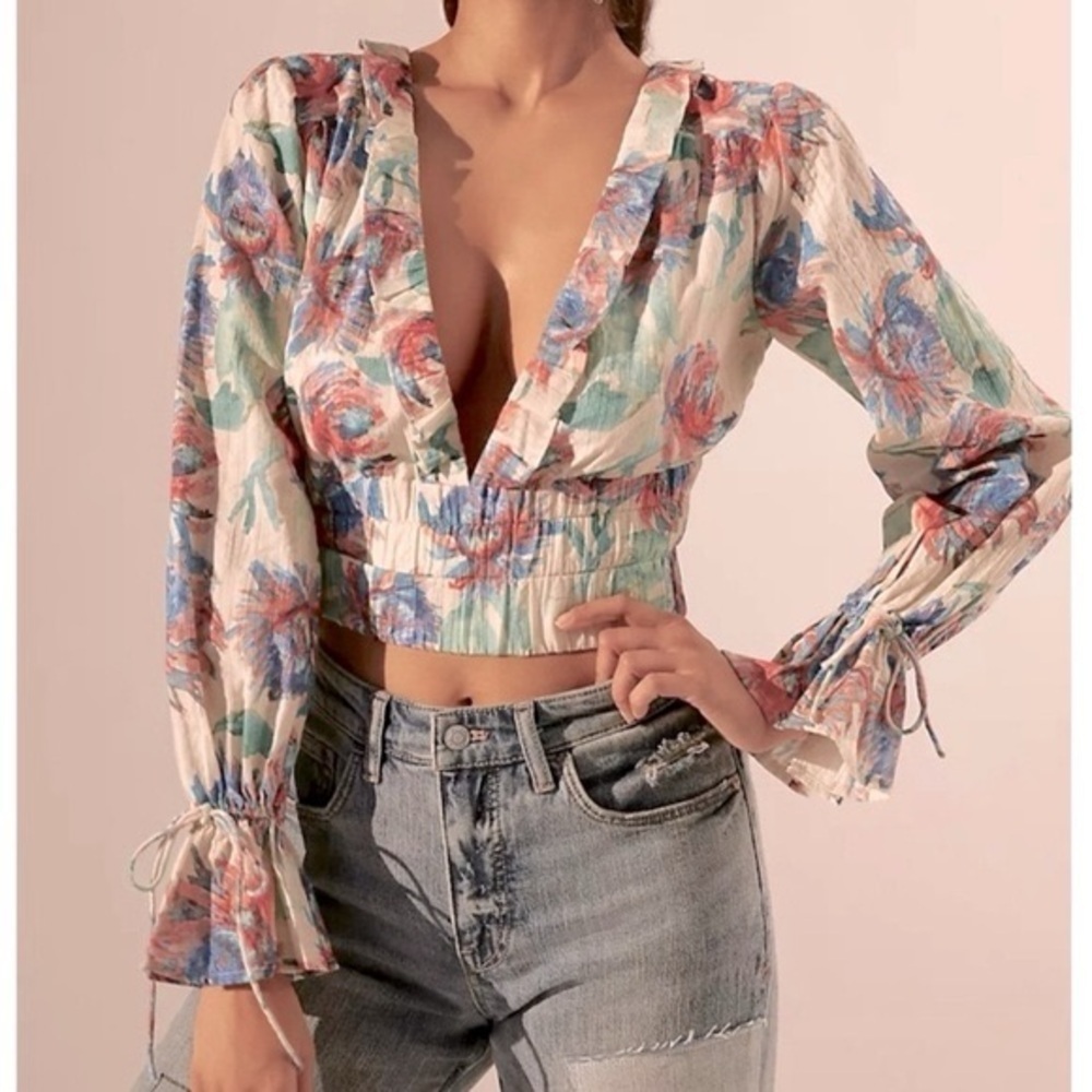 Anthropologie Floral Banded Blouse Size XS - Picture 5 of 15